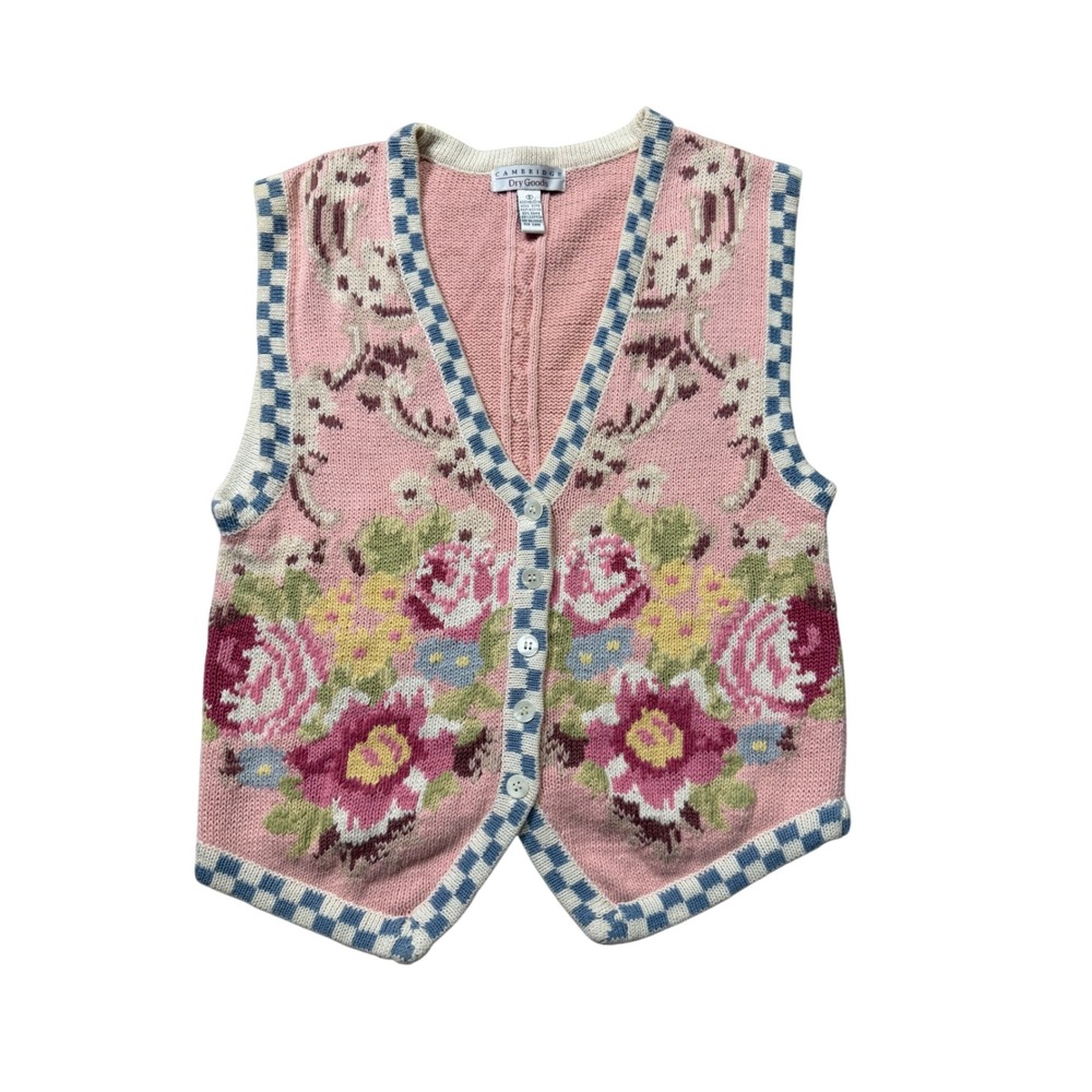Vintage 90s Cambridge Dry Goods Floral Sweater Vest Pink Coquette Cottagecore